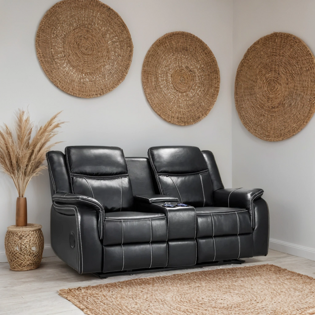 Flow Tech 2 Seater Electric Recliner Sofa – Stylish Black Leather Comfort Seating