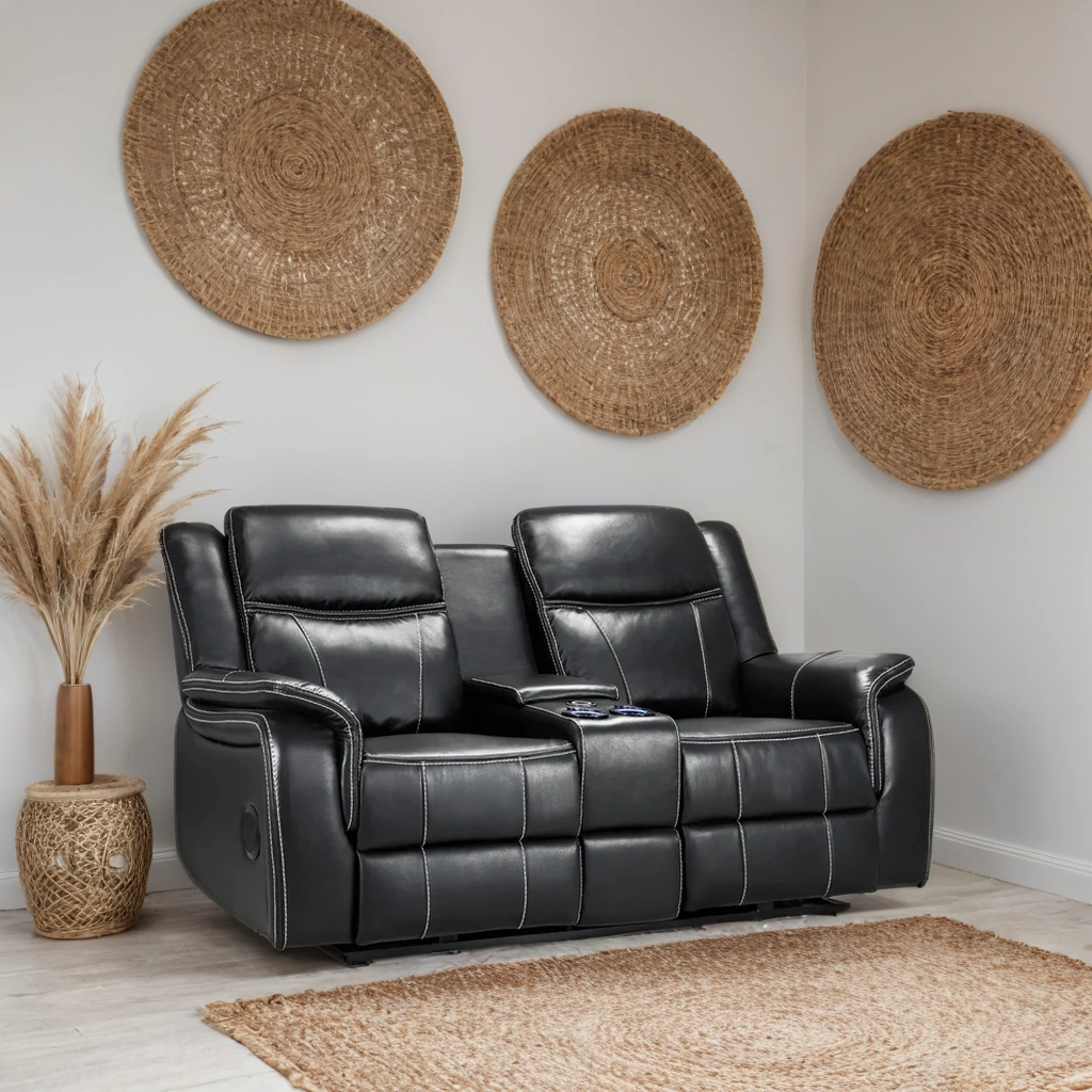 Flow Tech 2 Seater Electric Recliner Sofa – Stylish Black Leather Comfort Seating