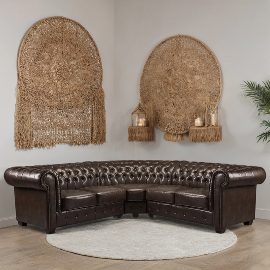 Chesterfield Sofa Antique Brown Large Corner