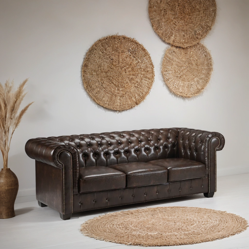 Chesterfield Sofa Antique Brown 3 Seater