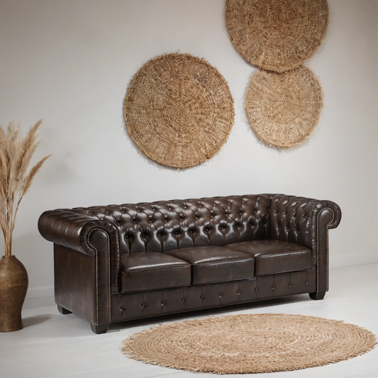 Chesterfield Sofa Antique Brown 3 Seater