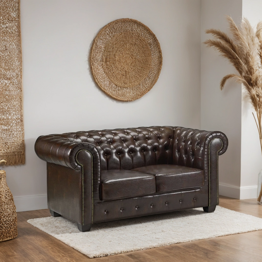 Chesterfield Sofa Antique Brown 2 Seater