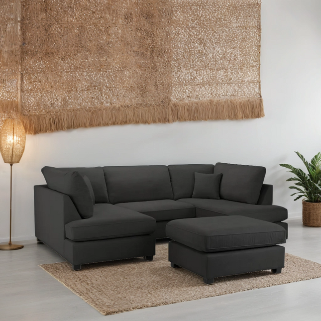 Chesbee Sofa U Shape Corner Sofa – Stylish Black Comfort Seating