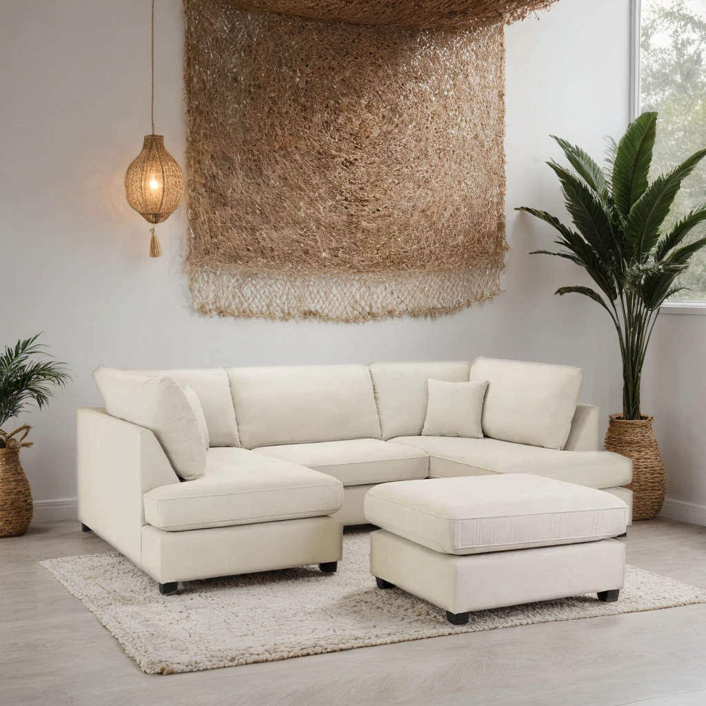 Chesbee Sofa U Shape Corner Sofa – Stylish Beige Comfort Seating
