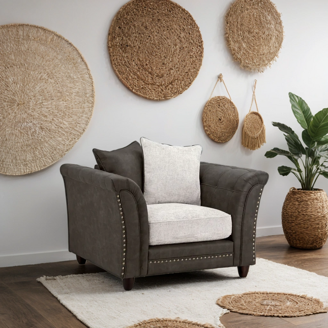 Tuxelle 1 Seater Sofa Armchair – Stylish Grey / Brown Comfort Seating
