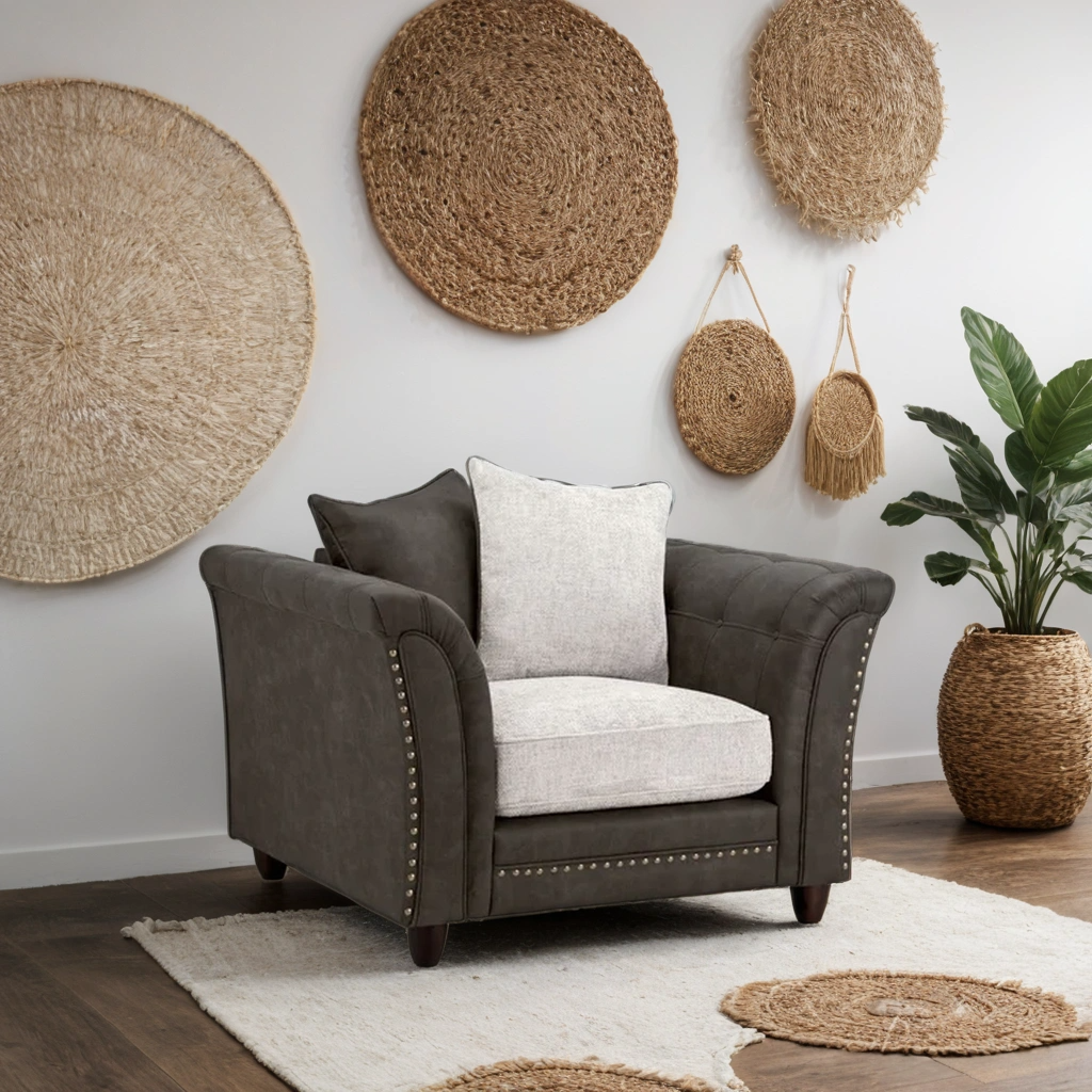 Tuxelle 1 Seater Sofa Armchair – Stylish Grey / Brown Comfort Seating