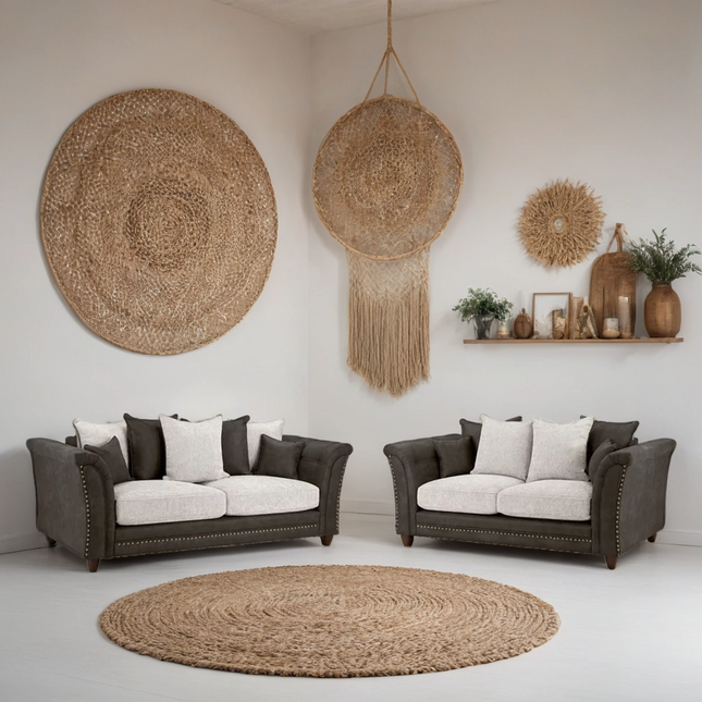 Tuxelle 3+2 Sofa Set – Stylish Grey / Brown Comfort Seating