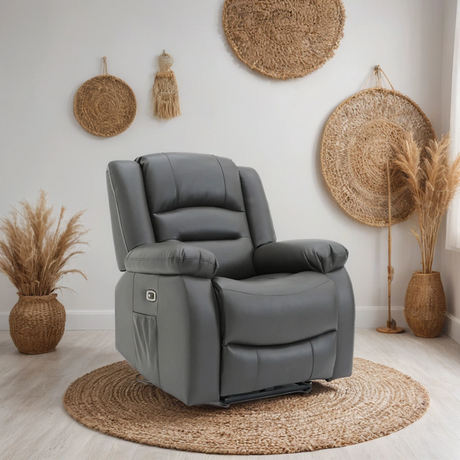 Lumo Armchair Electric Recliner Sofa – Stylish Grey Leather Comfort Seating