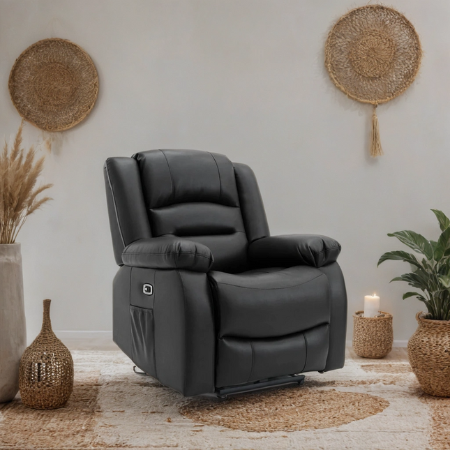 Lumo Armchair Electric Recliner Sofa – Stylish Black Leather Comfort Seating