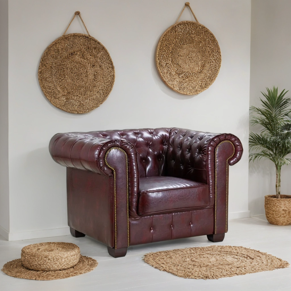 Chesterfield Sofa Red Armchair 1 Seater