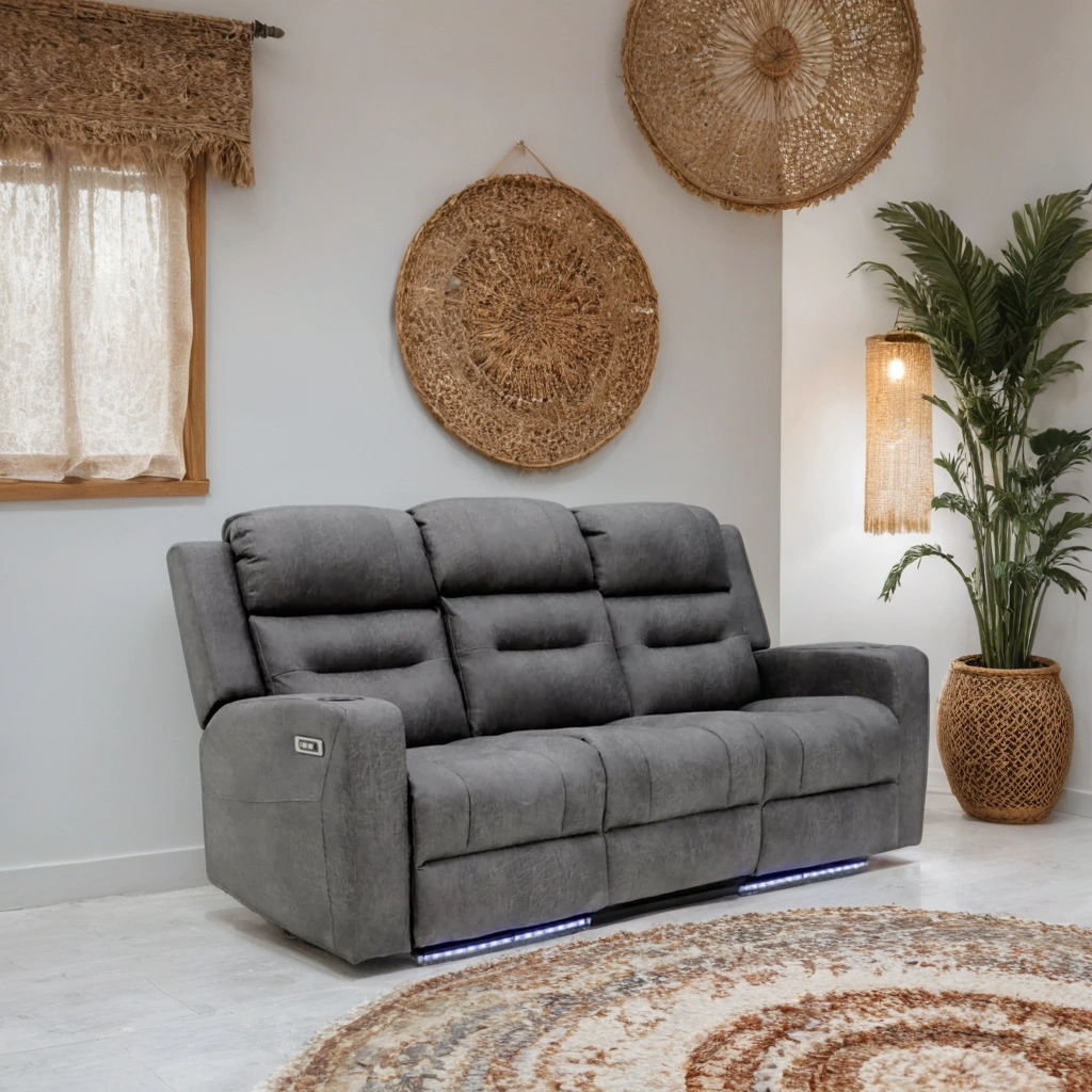 Reed Tech 3 Seater Electric Recliner Sofa – Stylish Grey Fabric Comfort Seating