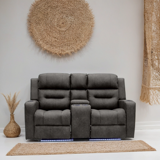 Reed Tech 2 Seater Electric Recliner Sofa – Stylish Brown Fabric Comfort Seating