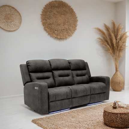 Reed Tech 3 Seater Electric Recliner Sofa – Stylish Brown Fabric Comfort Seating