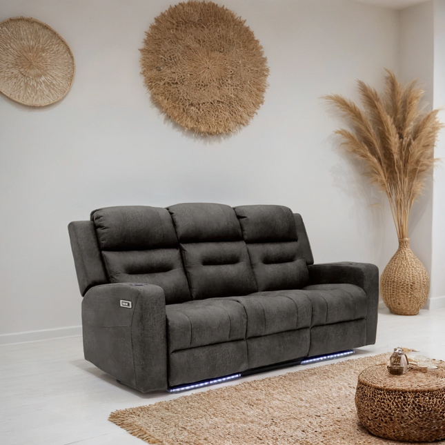 Reed Tech 3 Seater Electric Recliner Sofa – Stylish Brown Fabric Comfort Seating