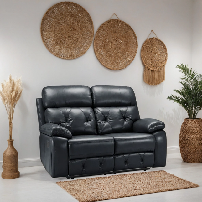 Opal 2 Seater Manual Recliner Sofa – Stylish Black Leather Comfort Seating