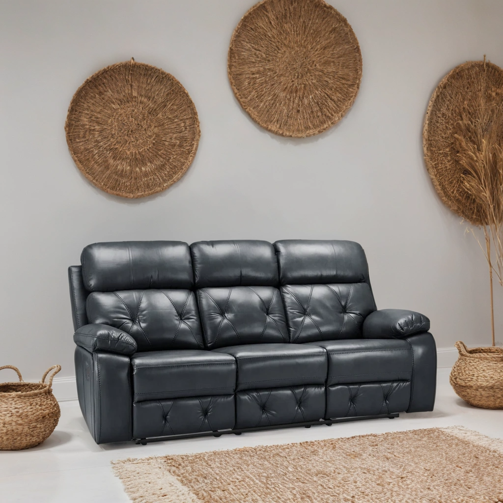 Opal 3 Seater Manual Recliner Sofa – Stylish Black Leather Comfort Seating