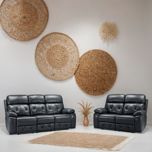 Opal 3+2 Seater Manual Recliner Sofa – Stylish Black Leather Comfort Seating