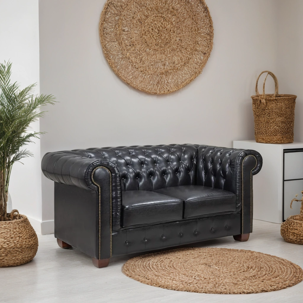 Chesterfield Sofa Black 2 Seater