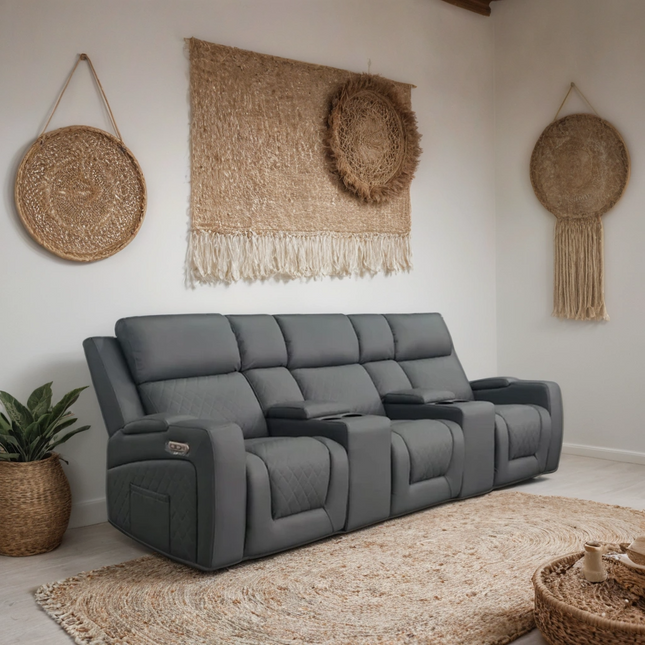 Cosmo 3 Seater Electric Recliner Cinema Sofa – Stylish Grey Leather Comfort Seating
