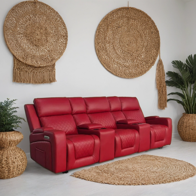 Cosmo 3 Seater Electric Recliner Cinema Sofa – Stylish Red Leather Comfort Seating