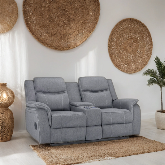 Flow Tech 2 Seater Electric Recliner Sofa – Stylish Grey Fabric Comfort Seating
