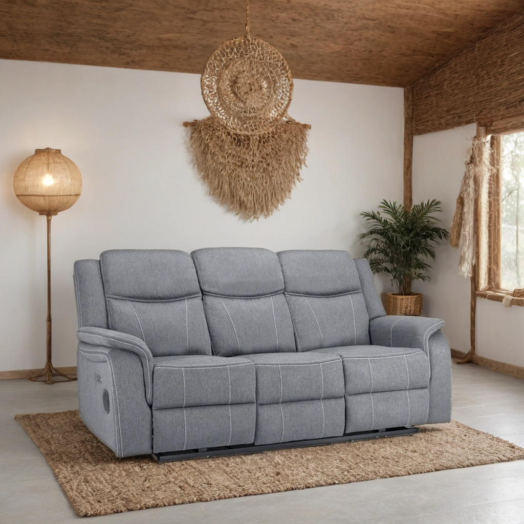 Flow Tech 3 Seater Electric Recliner Sofa – Stylish Grey Fabric Comfort Seating
