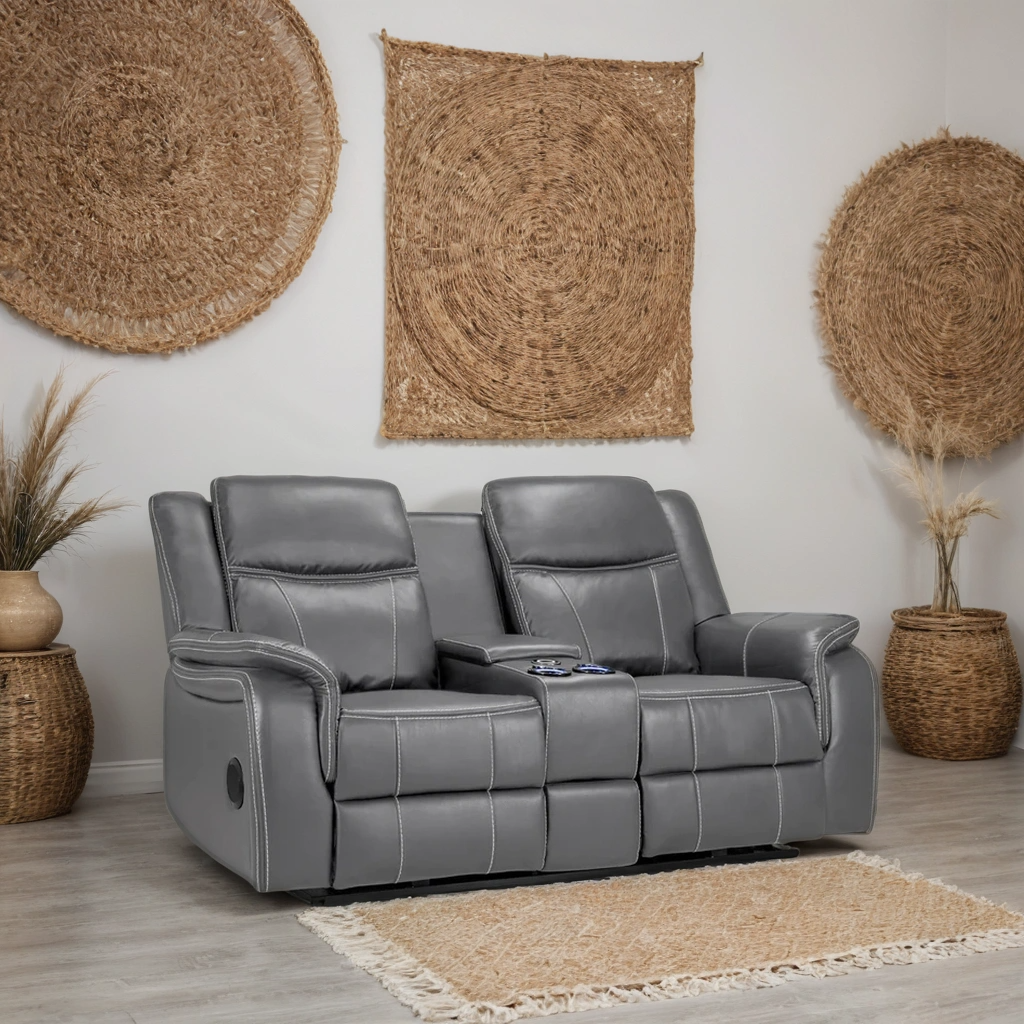 Flow Tech 2 Seater Electric Recliner Sofa – Stylish Grey Leather Comfort Seating