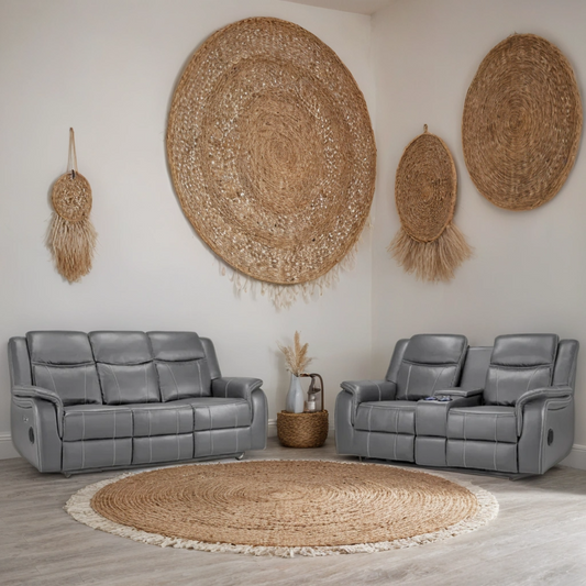 Flow Tech 3+2 Seater Electric Recliner Sofa Set – Stylish Grey Leather Comfort Seating