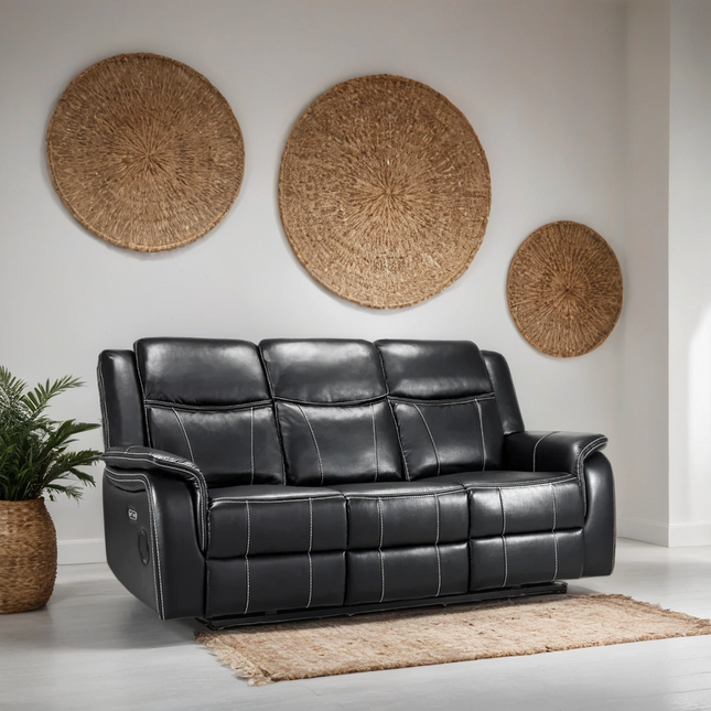 Flow Tech 3 Seater Electric Recliner Sofa – Stylish Black Leather Comfort Seating