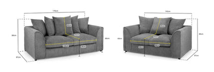 Pebble Jumbo Corded 3+2 Seater Sofa Set – Stylish Grey Comfort Seating
