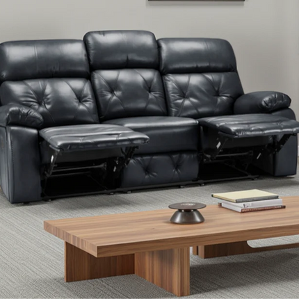 Opal 3 Seater Manual Recliner Sofa – Stylish Black Leather Comfort Seating