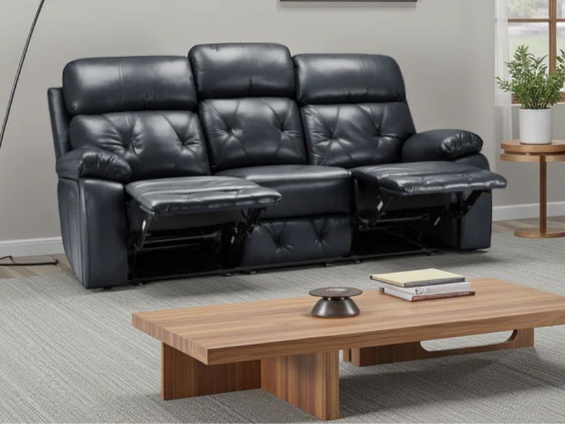 Opal 3 Seater Manual Recliner Sofa – Stylish Black Leather Comfort Seating