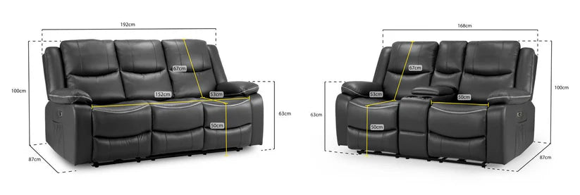 Flint 3+2 Seater Electric Recliner Sofa Set – Stylish Black Leather Comfort Seating