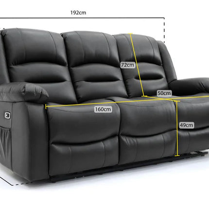 Lumo 3 Seater Electric Recliner Sofa – Stylish Black Leather Comfort Seating