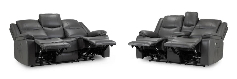 Flint 3+2 Seater Electric Recliner Sofa Set – Stylish Grey Leather Comfort Seating