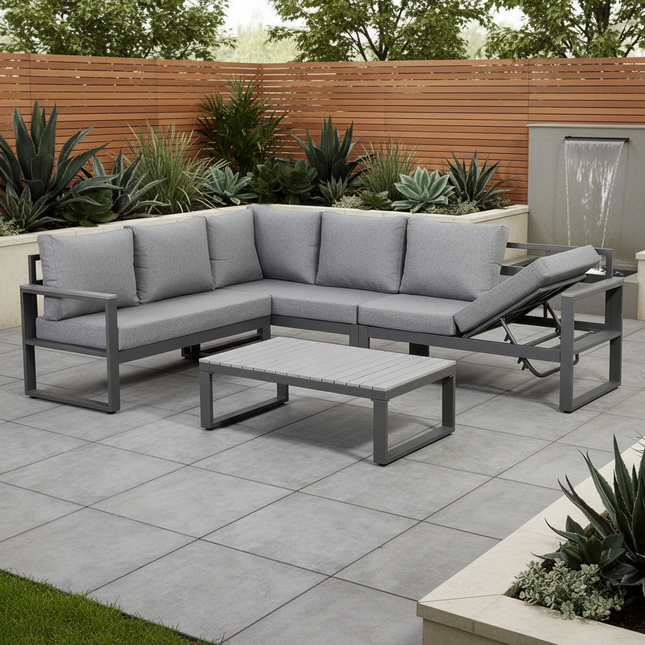 Arven Aluminium Garden Furniture Corner Sofa Set With Coffee Table - Left Hand