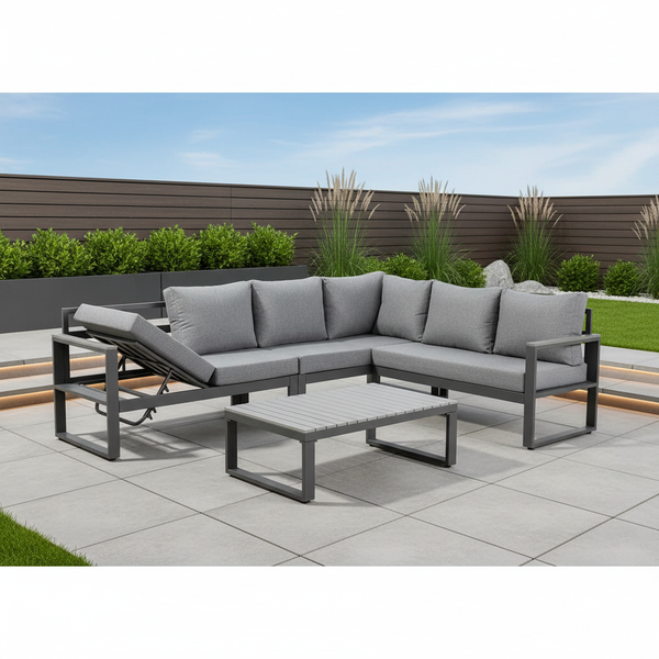 Arven Aluminium Garden Furniture Corner Sofa Set With Coffee Table - Right Hand