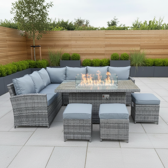 Oasis Rattan Garden Furniture Fire Pit Corner Sofa Set