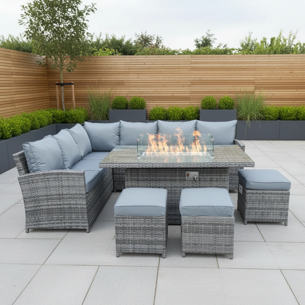 Oasis Rattan Garden Furniture Fire Pit Corner Sofa Set