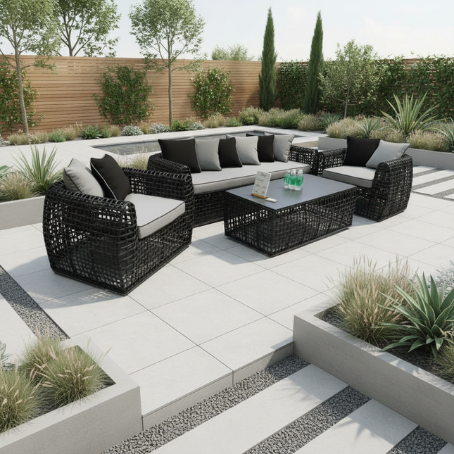Malibu Rattan Garden Furniture Sofa Set - BLACK