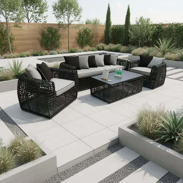 Malibu Rattan Garden Furniture Sofa Set - BLACK