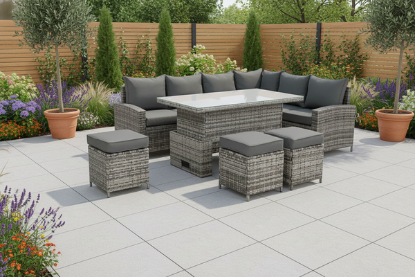 Luxury Eclipse Rattan Corner Garden Set With Rising Table Outdoor Patio Furniture - Grey Right Hand