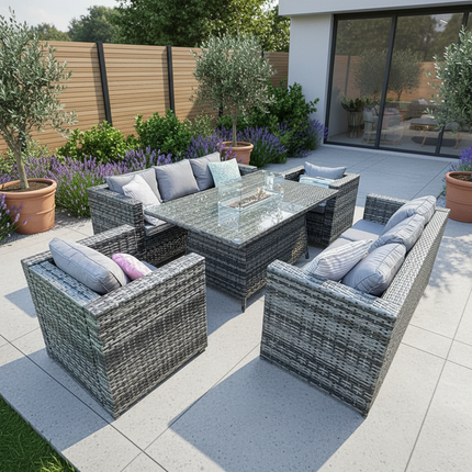 Luxe 8 Seat Rattan Garden Furniture Fire Pit Sofa Set