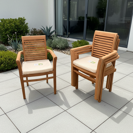 Teak Garden Furniture Set 180cm - 240cm Rectangle Dining table & 6 Chairs with Cushions!