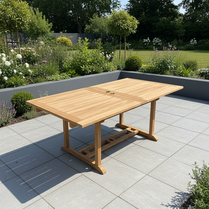 Teak Garden Furniture Set 180cm - 240cm Rectangle Dining table & 6 Chairs with Cushions!