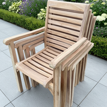 Teak Garden Furniture Set 180cm - 240cm Rectangle Dining table & 8 New Haven Stacking Chairs with Cushions!
