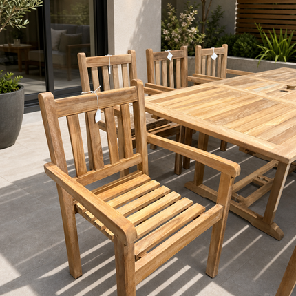 Teak Garden Furniture Set 150cm - 200cm Rectangle Dining table & 4 Chairs with Cushions!