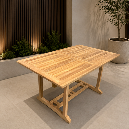 Teak Garden Furniture Set 150cm - 200cm Rectangle Dining table & 4 Chairs with Cushions!