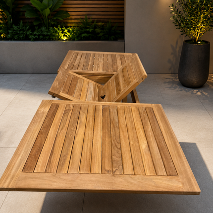 Teak Garden Furniture Set 150cm - 200cm Rectangle Dining table & 4 Chairs with Cushions!