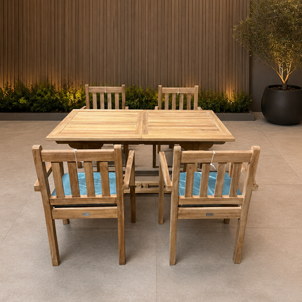 Teak Garden Furniture Set 150cm - 200cm Rectangle Dining table & 4 Chairs with Cushions!
